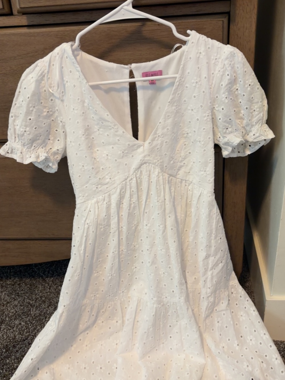 White Eyelet Puff Sleeve mini Dress -